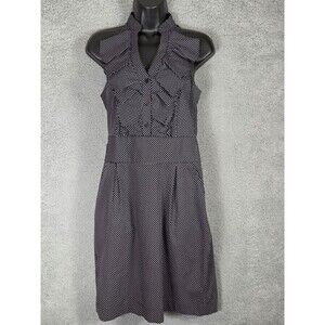Express Design Studio Black Dress Sz 6 Polka Dot Ruffled Sleeveless Office Siren